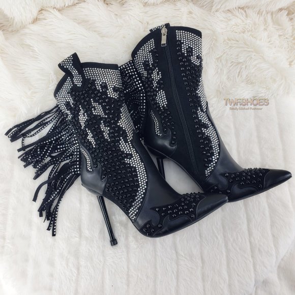 Stunning Rhinestone Stud Sexy Fringe Ankle Boots Size 10 LAST ONE - Picture 11 of 13